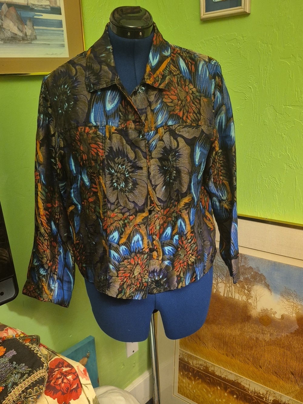 Chicos Asian Inspired Silk Floral Jacket Sz.2.=L.(#3031D)